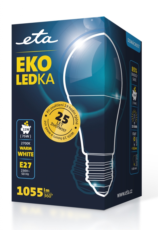 Žárovka LED ETA EKO LEDka klasik 11W, E27, teplá bílá