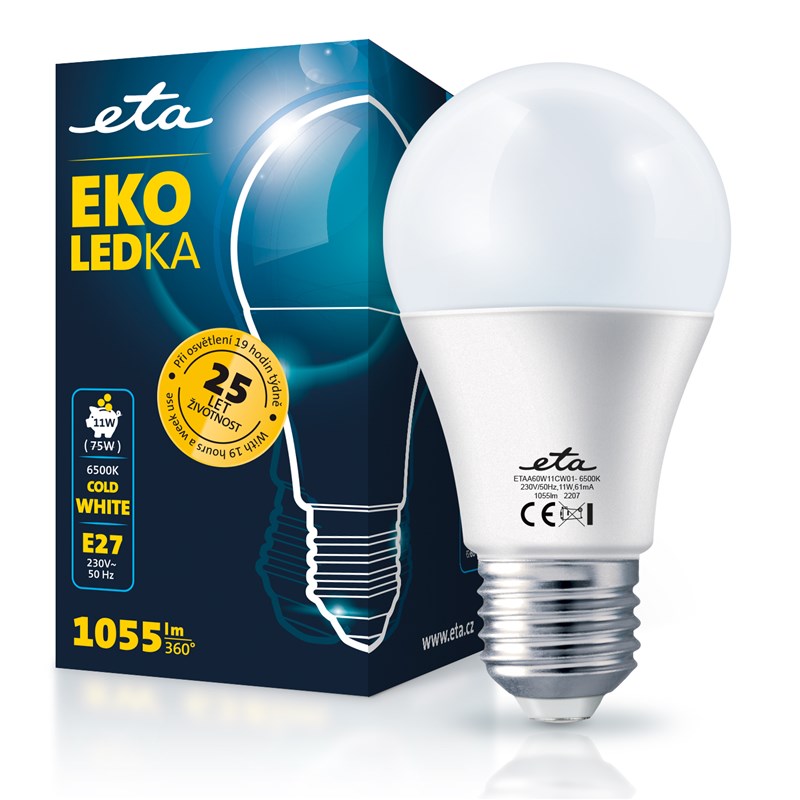 Žárovka LED ETA EKO LEDka klasik 11W, E27, studená bílá