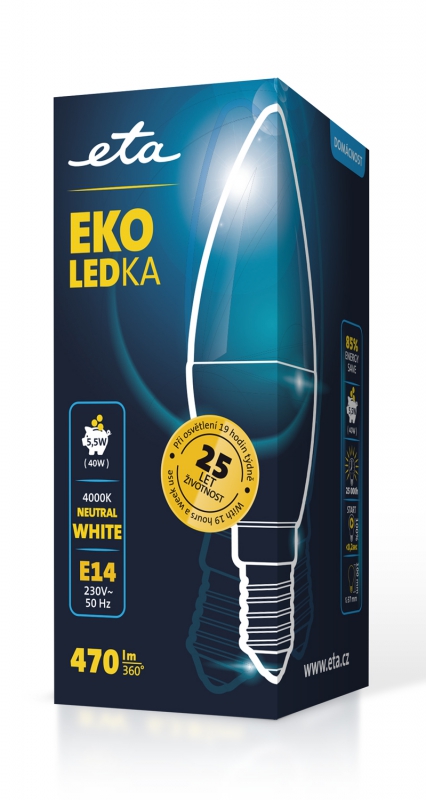 Žárovka LED ETA EKO LEDka svíčka 5,5W, E14, neutrální bílá