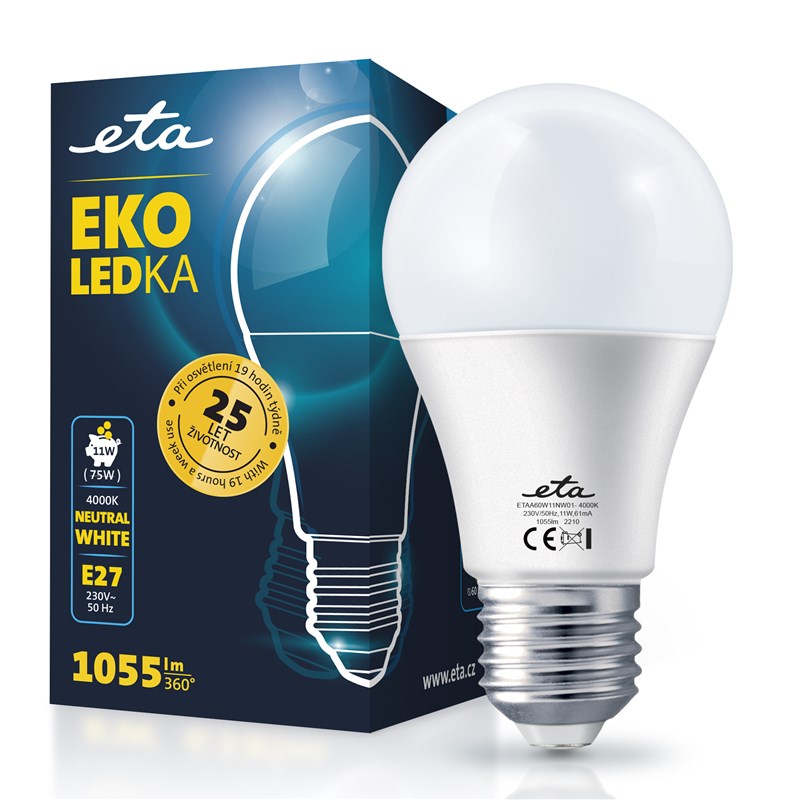 Žárovka LED ETA EKO LEDka klasik 11W, E27, neutrální bílá