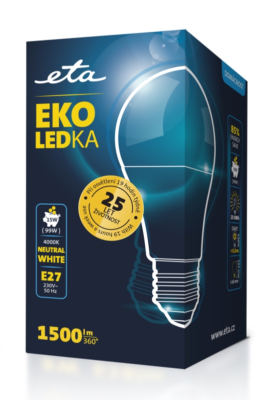Žárovka LED ETA EKO LEDka klasik 15W, E27, neutrální bílá