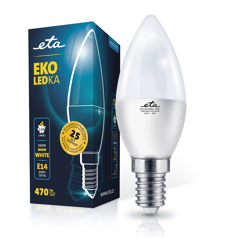 Žárovka LED ETA EKO LEDka svíčka 5,5W, E14, teplá bílá