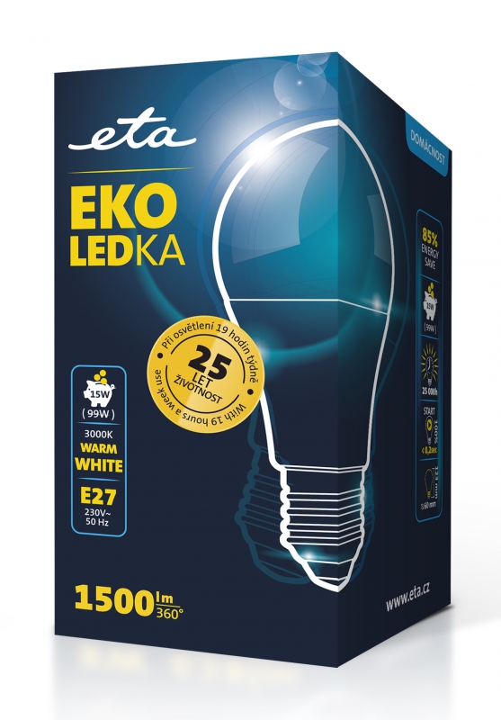 Žárovka LED ETA EKO LEDka klasik 15W, E27, teplá bílá
