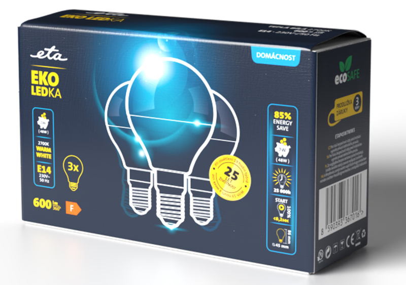 Žárovka LED ETA EKO LEDka mini globe 7W, E14, teplá bílá, 3ks