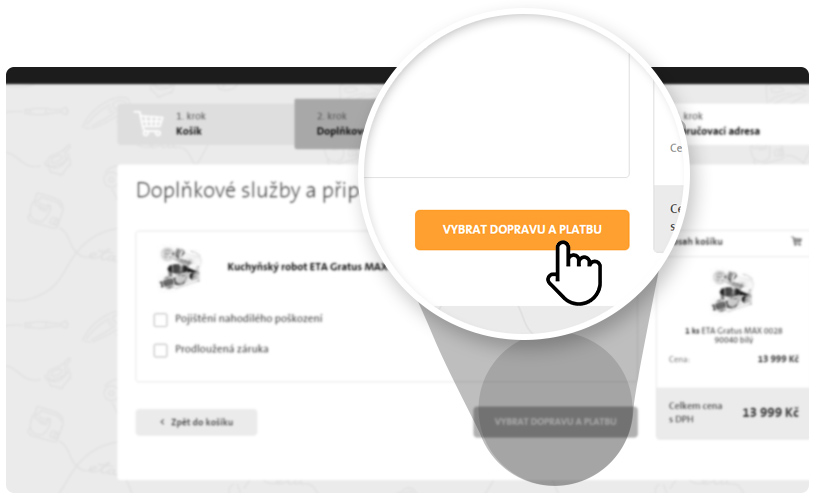 Vybrat doplňkové zboží a pokračovat na dopravu a platbu